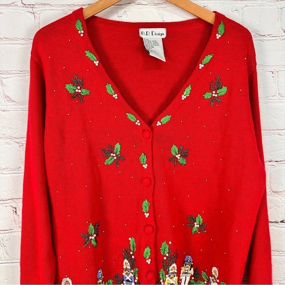 Vintage Christmas cardigan sweater size large Cottagecore coquette girl red - Picture 10 of 10